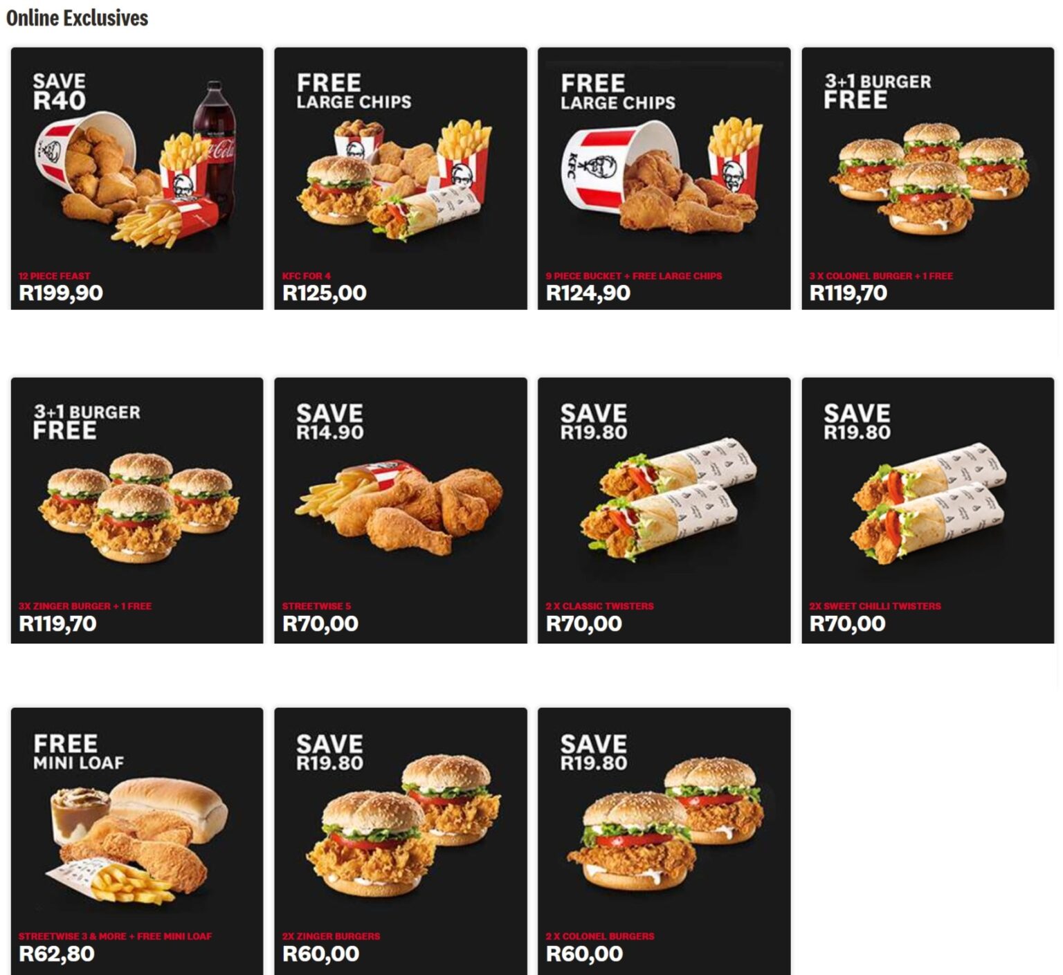 KFC Menu and Prices - South Africa