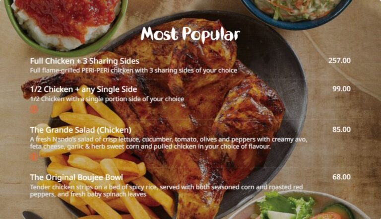 Nando's Menu and Prices South Africa